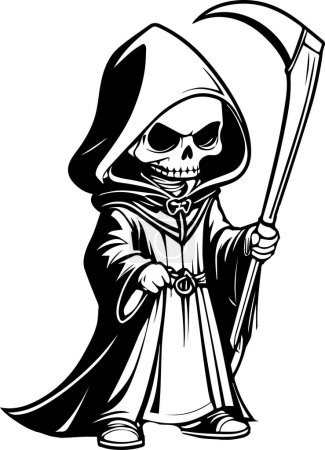 This image features a cartoon illustration of the Grim Reaper, depicted with a skull face, hooded cloak, and holding a scythe. The character is commonly associated with death and the macabre, making it an interesting subject for designs related to Ha