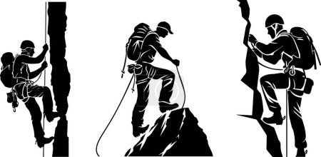 This powerful illustration showcases the bold silhouettes of rock climbers in daring and adventurous poses, perfect for outdoor enthusiasts and adventure art collectors.