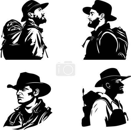 This set of silhouettes features explorers equipped with backpacks and hats, embodying the spirit of adventure and discovery. Ideal for travel-themed designs, outdoor adventure promotions, or any project that celebrates the thrill of exploration.