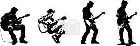 This collection of silhouettes features guitarists in dynamic poses, capturing their passion and energy. Ideal for music-themed designs, rock band promotions, or any project celebrating guitar music.