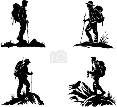 This set of silhouettes features hikers in various poses, capturing the adventurous spirit of outdoor exploration. Perfect for travel and adventure-themed designs, promotional materials for outdoor activities, or nature-inspired projects.