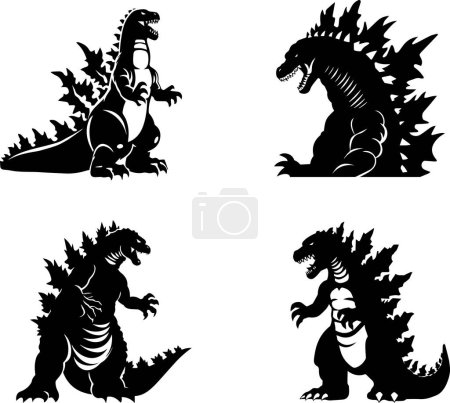 This set of silhouettes showcases Godzilla in various poses, capturing the legendary monster's fearsome presence. Perfect for action-packed designs, movie posters, or any project celebrating this iconic creature.