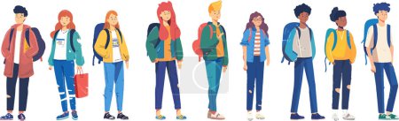 Ilustración de A lineup of stylish college students dressed in trendy outfits. This illustration showcases the diversity and fashion sense of modern students. - Imagen libre de derechos