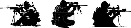 This image showcases a series of sniper silhouettes in various shooting positions, capturing the precision and intensity of elite marksmen. Perfect for themes related to military, precision shooting, and tactical operations.