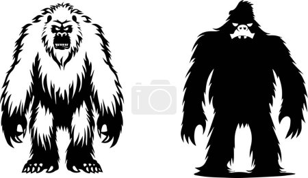 This image depicts the mythical yetis and sasquatch in silhouette, capturing the mystery and legend of these elusive wilderness creatures. Perfect for themes related to cryptids, myths, and nature.