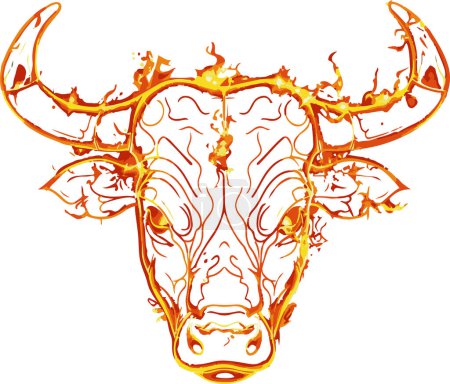 This image portrays a flaming bull head in silhouette, exuding power and intensity. Perfect for themes related to strength, zodiac signs, and fiery symbolism.
