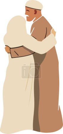 Diese warme und herzliche Illustration zeigt ein älteres Paar, das sich umarmt und die anhaltende Liebe und Kameradschaft einfängt, die mit dem Alter einhergeht. Das einfache und anrührende Design macht es perfekt für die Feier langfristiger Beziehungen, Jubiläen und f