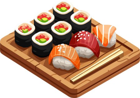 This image features a variety of sushi rolls beautifully arranged on wooden platters, highlighting the artistry and diversity of Japanese cuisine. Perfect for culinary projects, restaurant promotions, and food blogs.