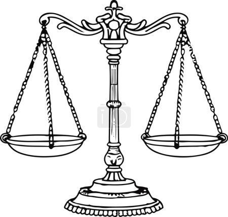 Esta ilustración vintage de escalas representa los conceptos atemporales de equidad e igualdad en el sistema judicial. Ideal para su uso en contextos legales, proyectos históricos y abogacía por la justicia.