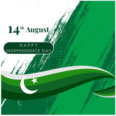 Téléchargez les illustrations : Jour du pakistan couleur verte et blanche avec étoile de lune et formes abstraites et travail de brosse - en licence libre de droit