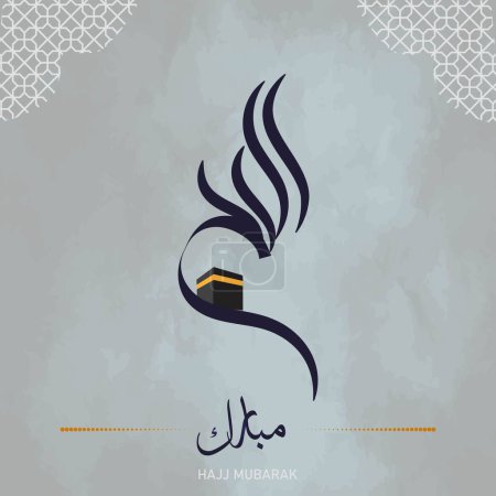 al hajj mubarak kreative Kalligraphie. happy hajj ist ein arabisches Zitat, das nach der Hadsch verwendet wird, um Menschen zu begrüßen, die die Hadsch feiern und ihnen zu wünschen, dass sie ihre Gebete annehmen.