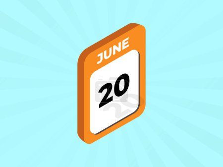 junio 20 fecha del calendario, días icono vector ilustración. 
