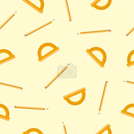 Illustration for Seamless texture with stationery. Pencil and protractor. Vector illustration - Royalty Free Image