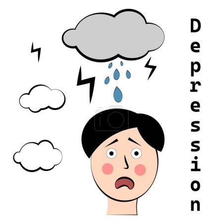 Sad man with clouds over the head. Vector illustration