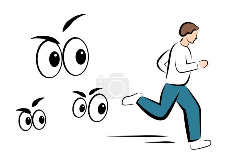 Illustration for A man runs away from evil eyes. Vector illustration - Royalty Free Image