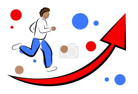 Illustration for A black man runs. Career Growth Concept. Vector illustration - Royalty Free Image