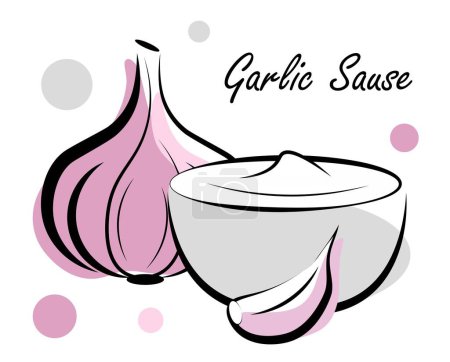 Ilustración de Salsa de ajo sobre fondo blanco. Ilustración vectorial - Imagen libre de derechos