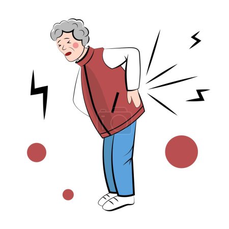 Ilustración de Una anciana tiene dolor de espalda. Ilustración vectorial - Imagen libre de derechos