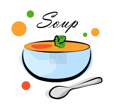Cuenco de sopa sobre fondo blanco. Ilustración vectorial