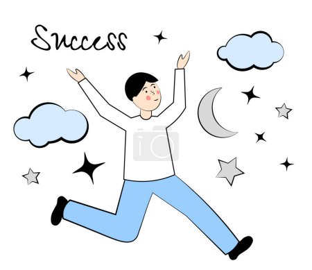 Illustration for A man rejoices in success. Achieving success. Vector illustration - Royalty Free Image