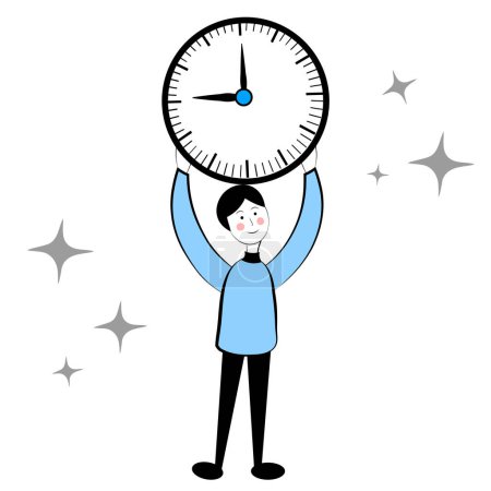Téléchargez les illustrations : Un homme avec une horloge sur fond blanc. Gestion du temps. Illustration vectorielle - en licence libre de droit
