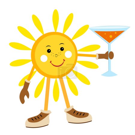 Sonne mit Cocktail auf weißem Hintergrund. Vektorillustration