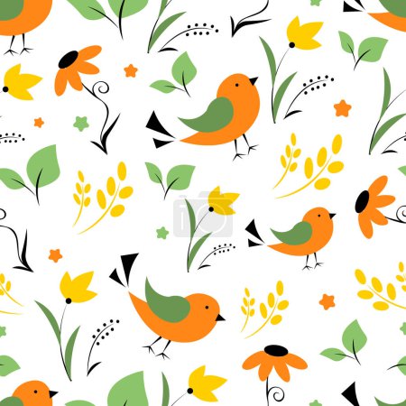 Seamless pattern with birds on a white background. Vector illustration