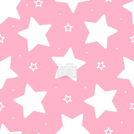 Seamless pattern with white stars on pink background. Vector illustration
