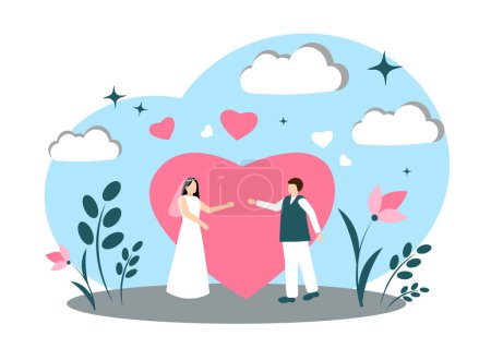 Bride and groom. A beautiful, loving couple. Wedding. Happy relationships. Vector illustration