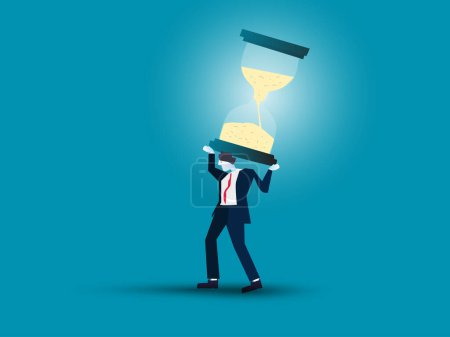 Illustration for Business concept illustration of businessman carrying a giant hourglass, time management, work overload and deadline in business concept - Royalty Free Image