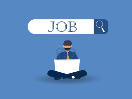 Ilustración de Empleados en busca de trabajo, Los empleados que utilizan el ordenador portátil en busca de un trabajo en la barra de búsqueda, en busca de empleo y el concepto de vacante de empleo. - Imagen libre de derechos