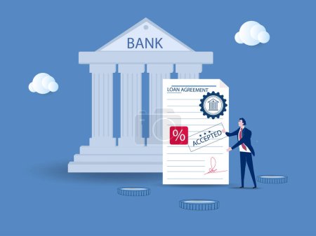 Illustration for Debt or bank loan responsible to pay back with interest rate, legal money credit or borrowing document with signature concept, businessman signing signature on obligation banking document. - Royalty Free Image
