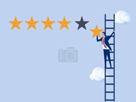Illustration for Businessman holding 5th star climb up ladder to put on best rating - Royalty Free Image