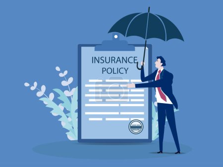 Insurance policy illustration, Insurance broker agent with contract agreement document.vector illustration.
