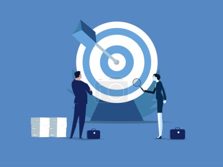 Illustration for Target with arrow,businessman with woman planing target concept. vector illustration. - Royalty Free Image