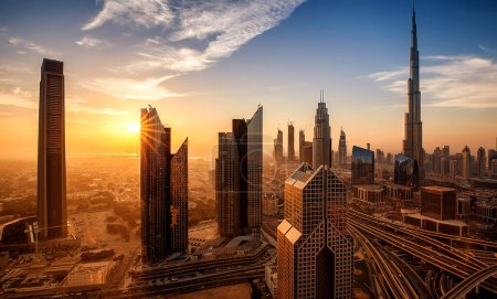 Foto de Dubai al amanecer con el increíble horizonte - Imagen libre de derechos