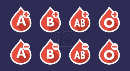 Iconos con gotas de sangre que simbolizan la donación de sangre en rojo, presentados en formato vectorial con una estética oscura.