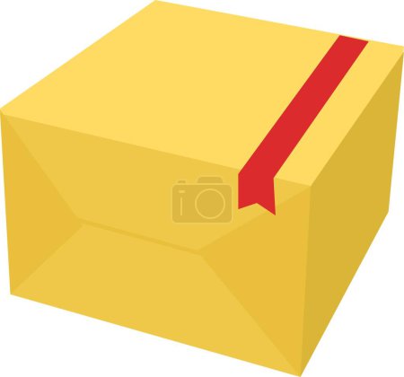 Illustration of a box or pacakge with a red ribbon on top