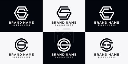 Set of monogram logo design template initial letter CS with creative concept. Premium Vector