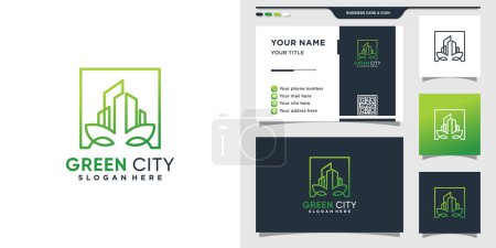 Téléchargez les illustrations : Bâtiment design de logo de ville verte et design de carte de visite Premium Vector - en licence libre de droit