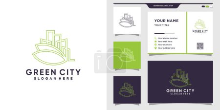 Téléchargez les illustrations : Logo de la ville verte avec style linéaire et design de carte de visite - en licence libre de droit