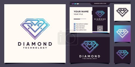 Ilustración de Logotipo de tecnología de diamante creativo con estilo moderno de línea de arte y tarjeta de visita deisgn - Imagen libre de derechos