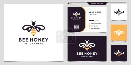 Bee honey logo icon with line art style and creative concept and business card design Premium Vector