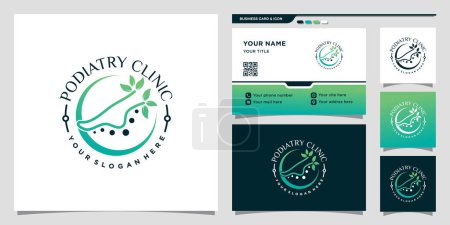 Ilustración de Logotipo de la clínica de podología con concepto de círculo y diseño de tarjetas de visita Vector Premium - Imagen libre de derechos