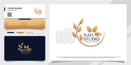 Illustration for Nail studio logo with golden gradient style color and business card design Premium Vector - Royalty Free Image