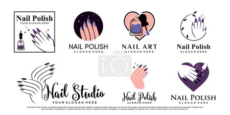 Ilustración de Set de esmalte de uñas o plantilla de diseño de logotipo de estudio de uñas con elemento creativo Premium Vector - Imagen libre de derechos