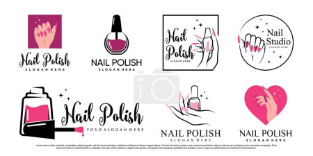 Set of nail polish or nail studio logo template with creative element Premium Vector