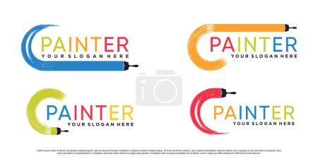 Set von Kollektion Farbe Pinsel Ikone Logo Design Illustration mit kreativem Konzept Premium Vector