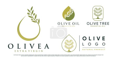 Téléchargez les illustrations : Ensemble d'illustration vectorielle de conception de logo d'olivier et d'huile avec élément créatif Premium Vector - en licence libre de droit