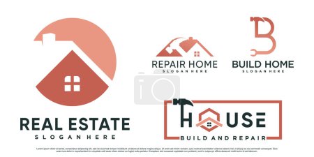 Set of build house logo design inspiration for construction with hammer and creative element Premium Vector